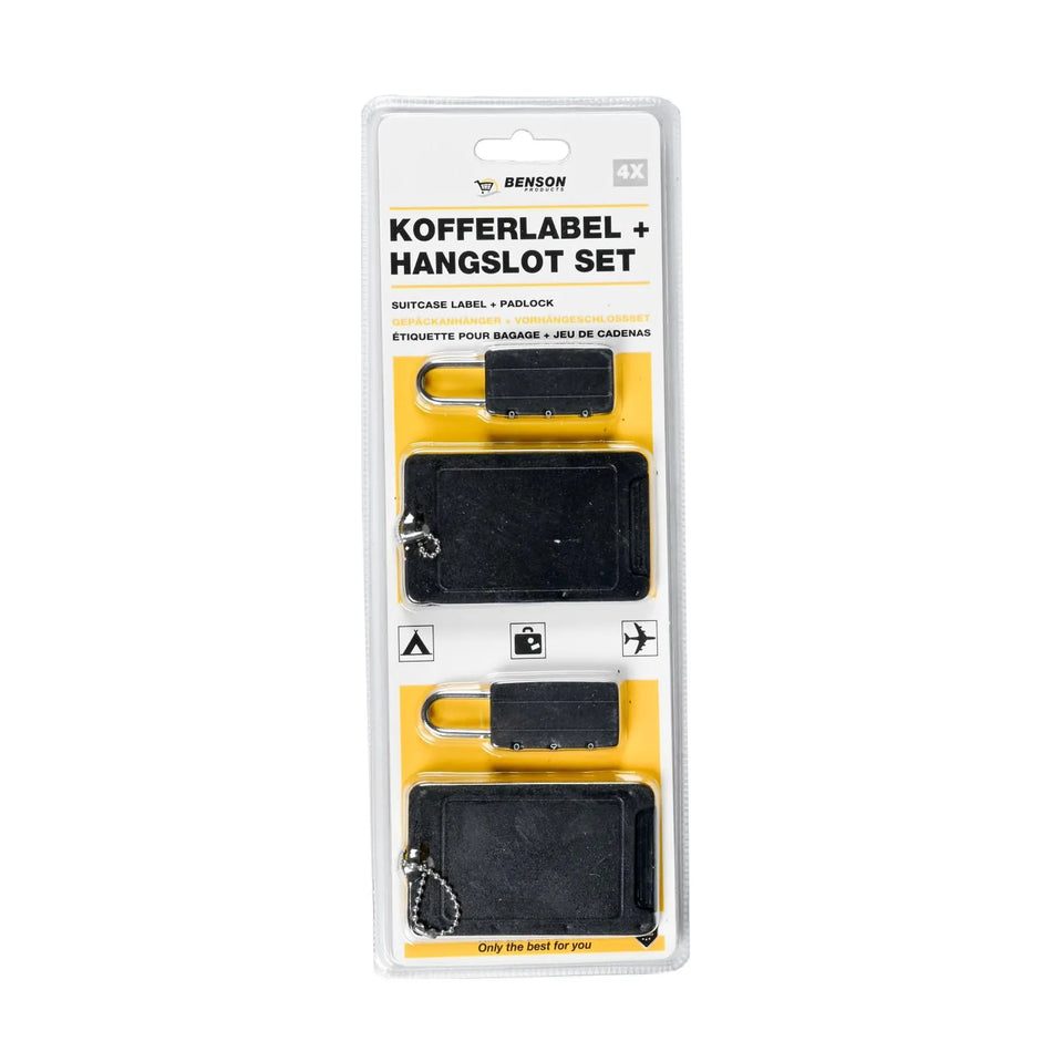 Benson Products Kofferlabel + hangslot set 4 dlg