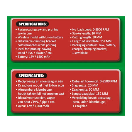 Höfftech Accu recipro-snoeizaag 12V 1500 mAh li-ion