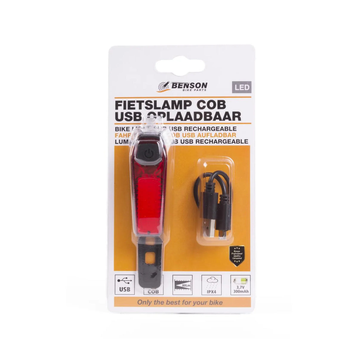 Benson Bike Parts Fietslamp COB oplaadbaar rood