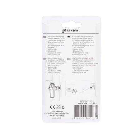 Benson Bike Parts Fietslamp COB oplaadbaar rood