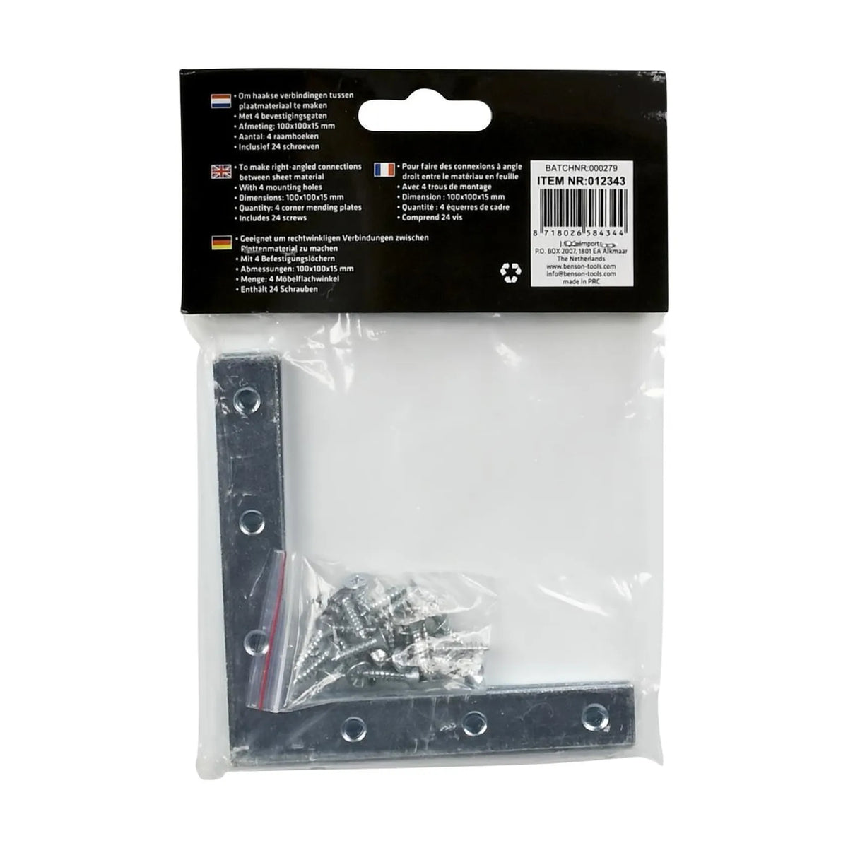 Benson Tools Raamhoek 4 dlg 100 x 100 x 15 mm