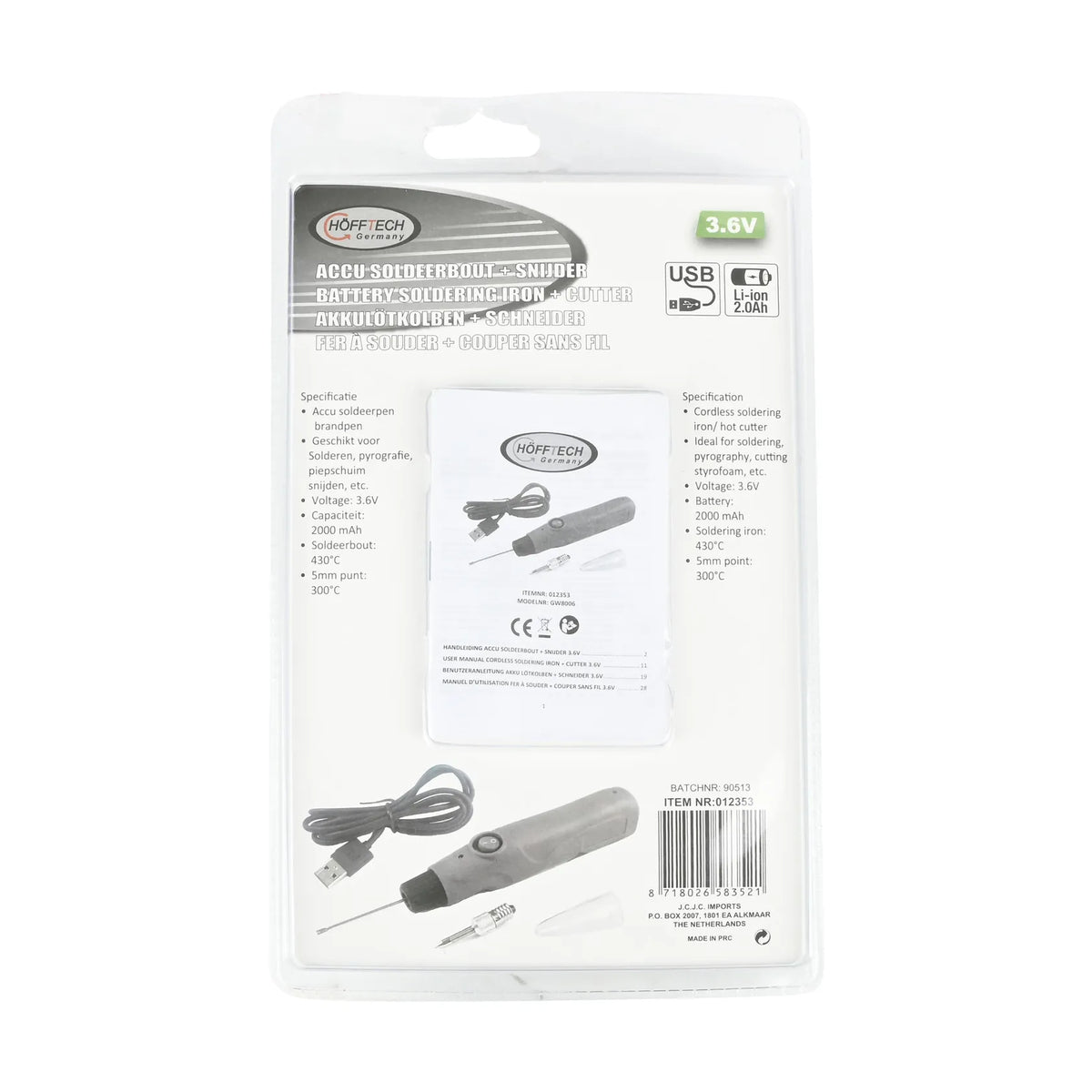 Höfftech Accu soldeerbout + snijder 3.6V 2.0 Ah