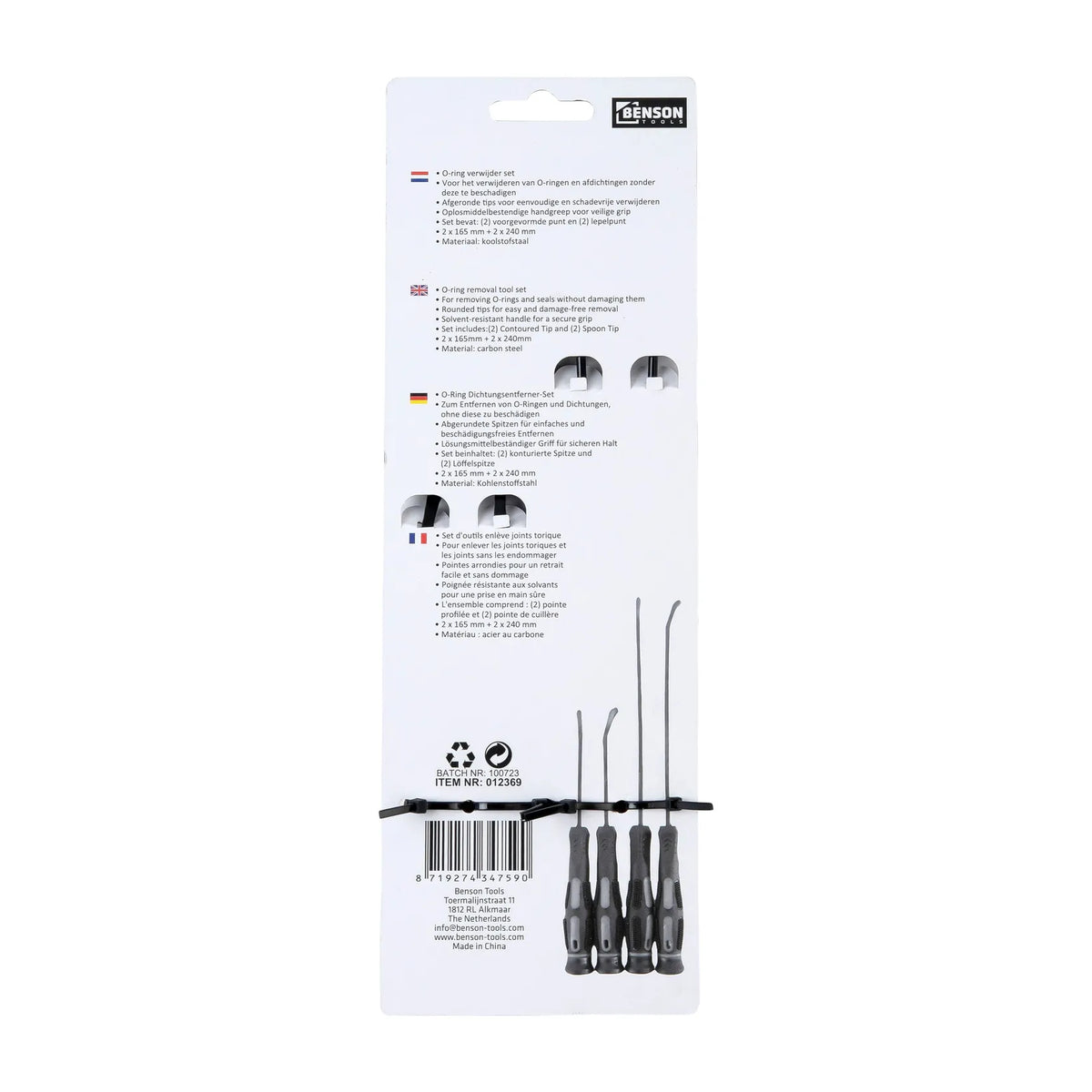 Benson Tools O-ring verwijder set 4 dlg