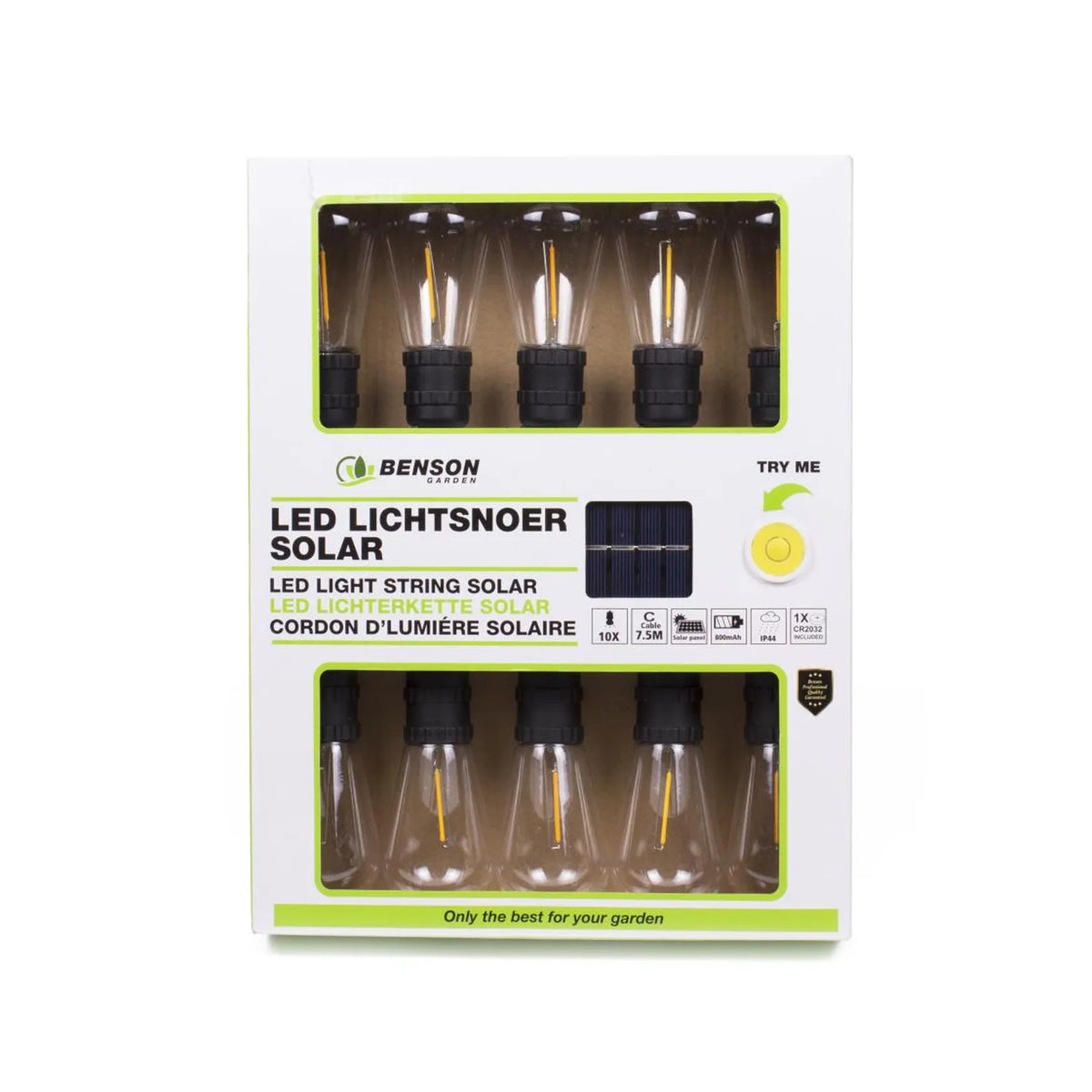 Benson Garden LED lichtsnoer 10 dlg 7.5 mtr solar 800 mAh IP44