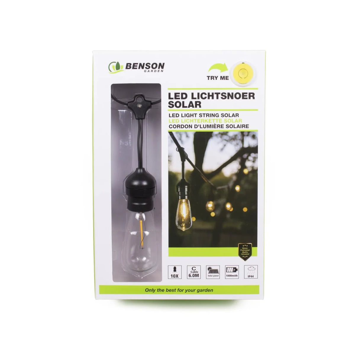 Benson Garden LED lichtsnoer 10 dlg 6 mtr solar 1000 mAh IP44