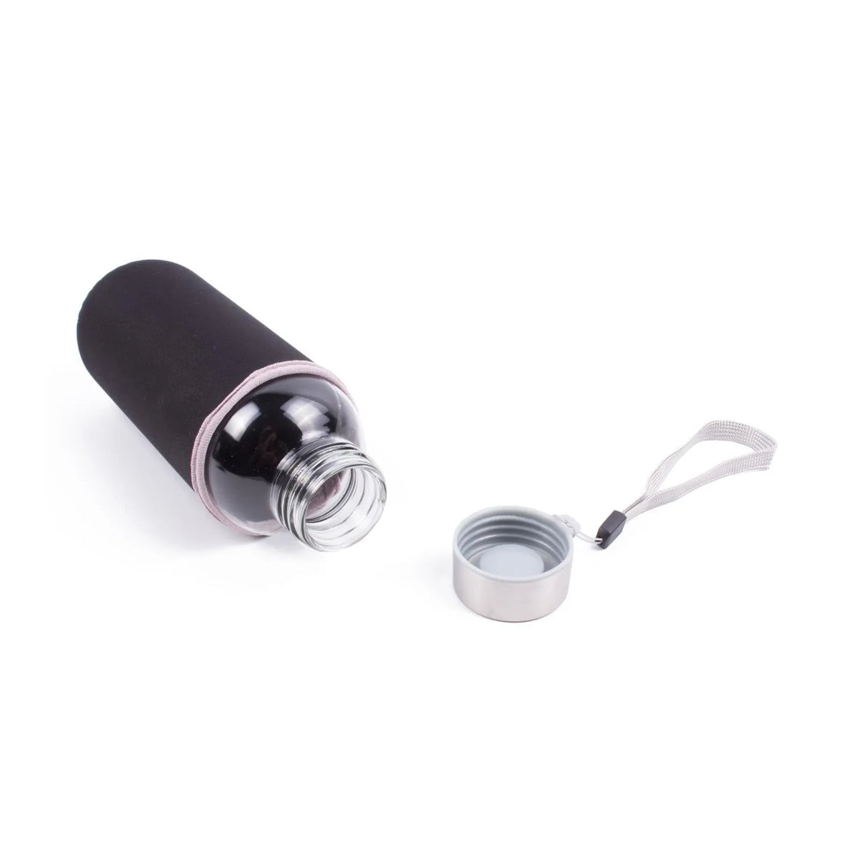 Benson Drinkfles glas 420 ml met zwarte hoes