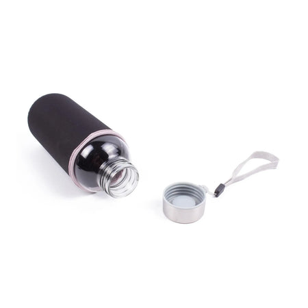 Benson Drinkfles glas 420 ml met zwarte hoes