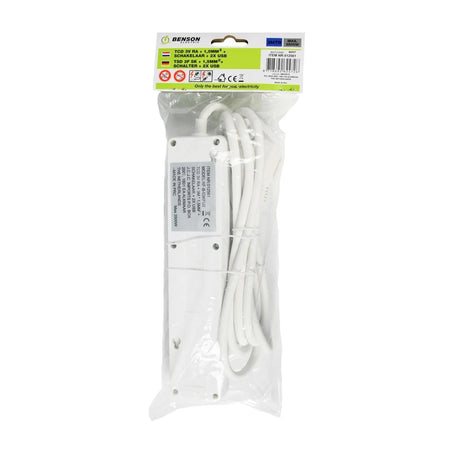Benson Electric Stekkerdoos 3-voudig + RA 3X1.5 + schakelaar + 2 x USB + 3 mtr