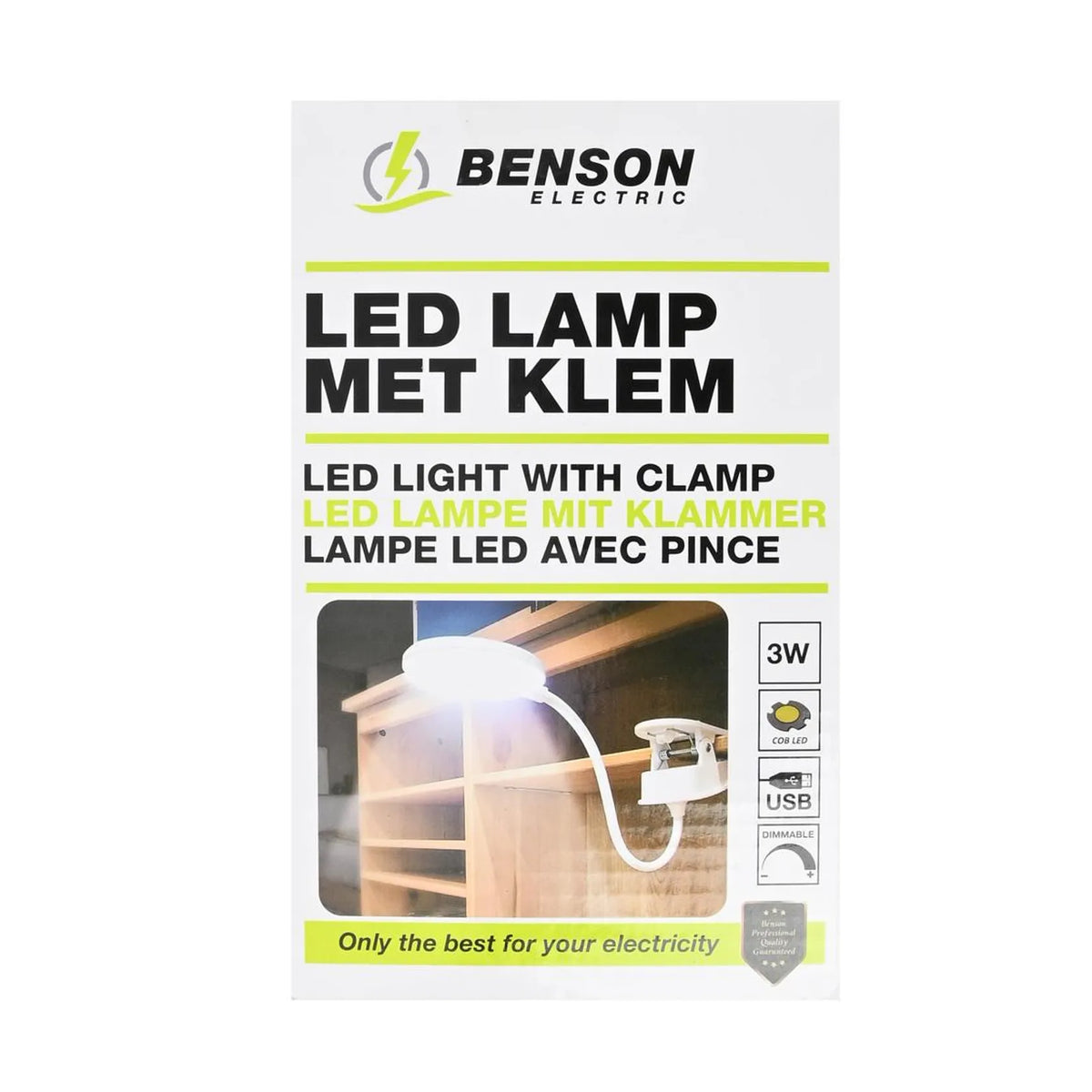 Benson Electric LED klemlamp 3W oplaadbaar + dimbaar