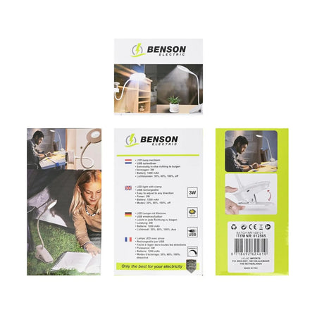 Benson Electric LED klemlamp 3W oplaadbaar + dimbaar