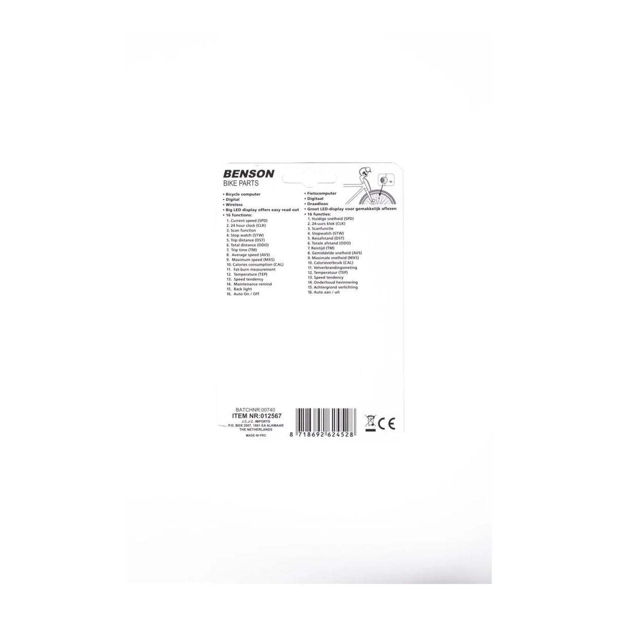 Benson Bike Parts Fietscomputer digitaal draadloos 16 functies