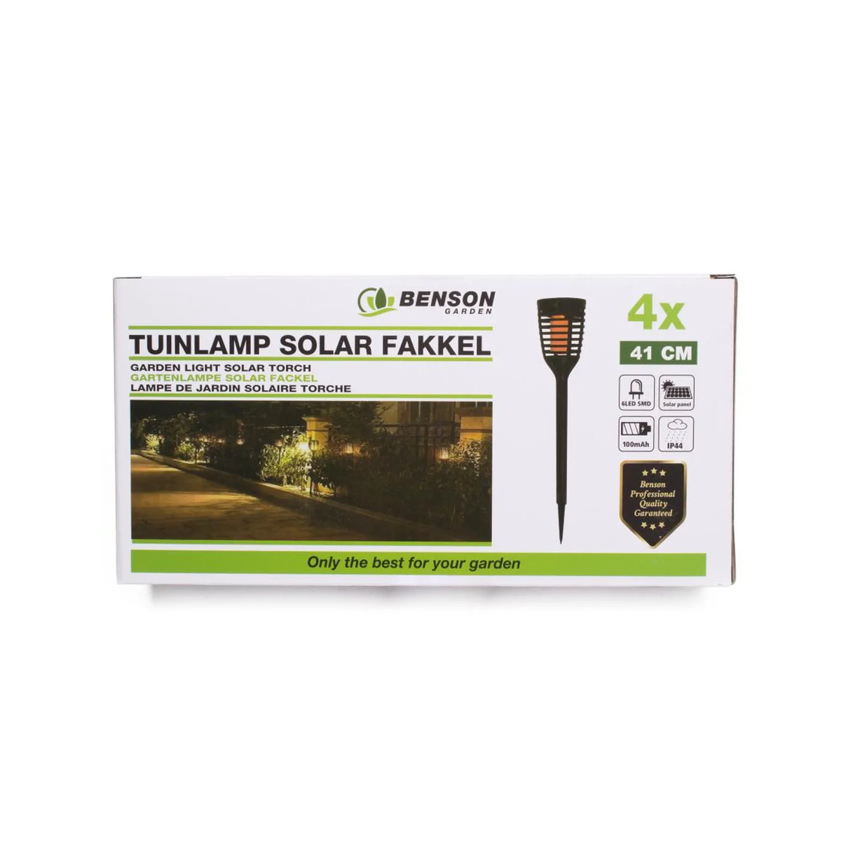 Benson Garden Tuinlamp solar fakkel 41 cm flame effect 4 dlg