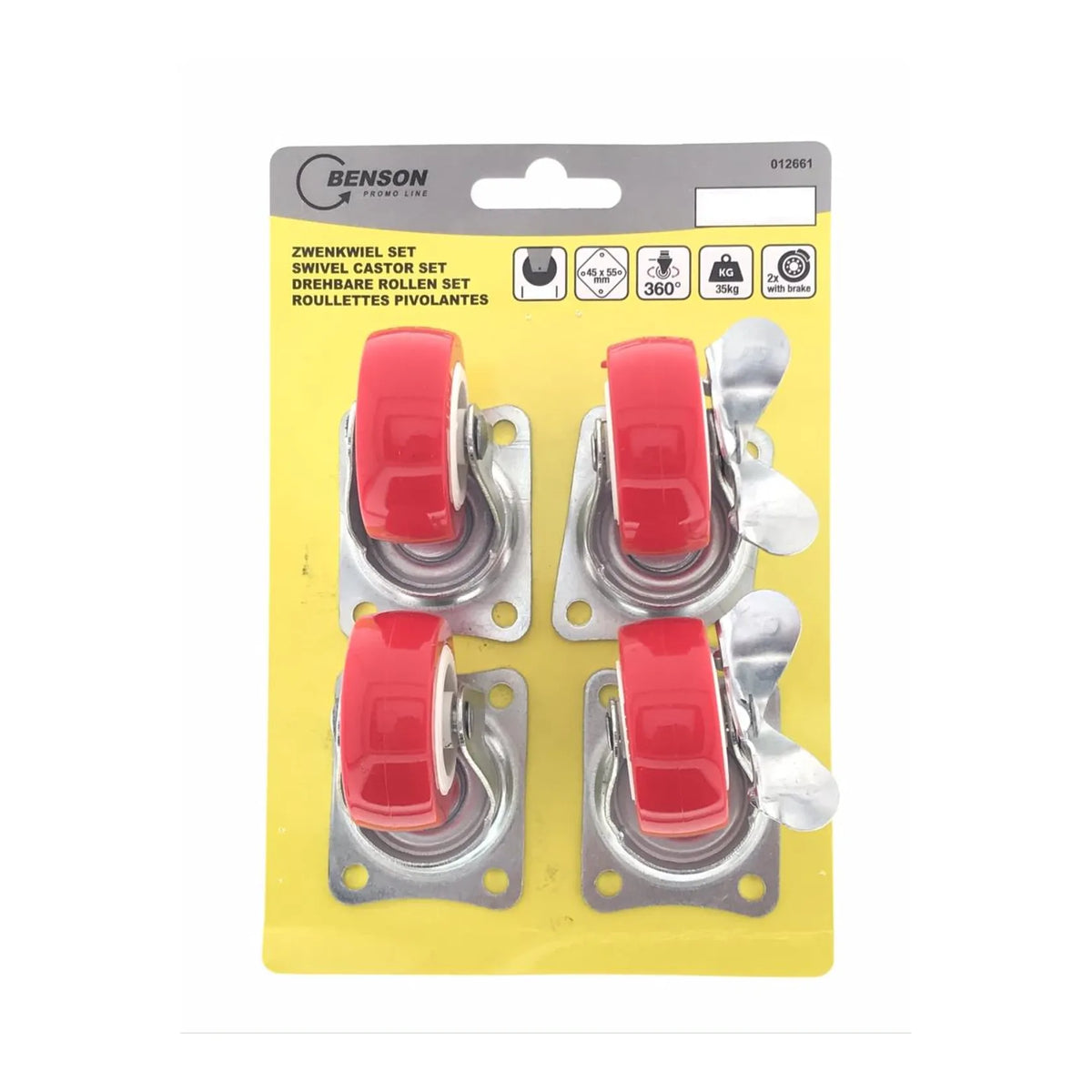 Benson Tools Zwenkwiel set 50 mm rood 4 dlg waarvan 2x met rem