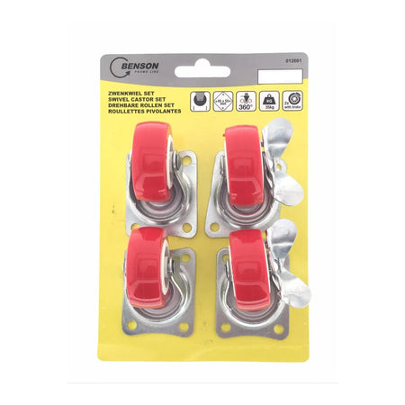 Benson Tools Zwenkwiel set 50 mm rood 4 dlg waarvan 2x met rem