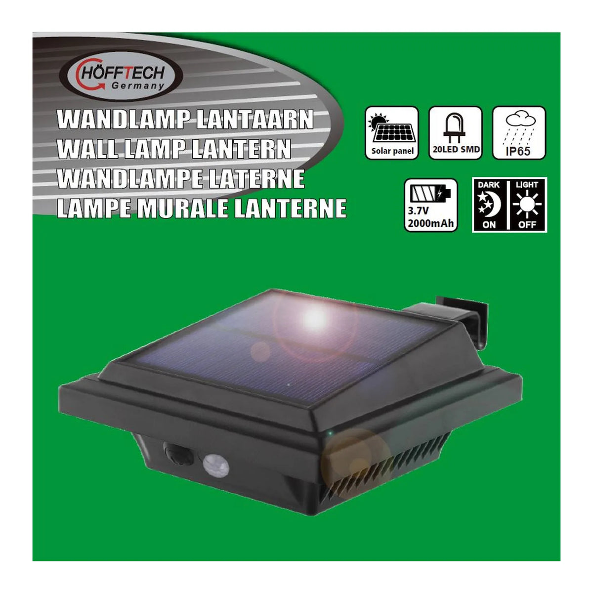 Höfftech Wandlamp plat solar LED + pir sensor IP65