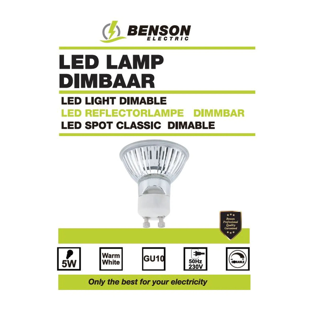 Benson Electric LED lamp GU10 5W glass version dimbaar
