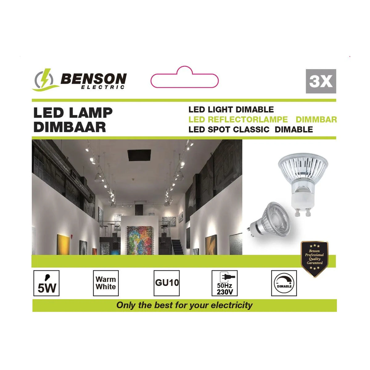 Benson Electric LED lamp GU10 5W glass version dimbaar 3 dlg