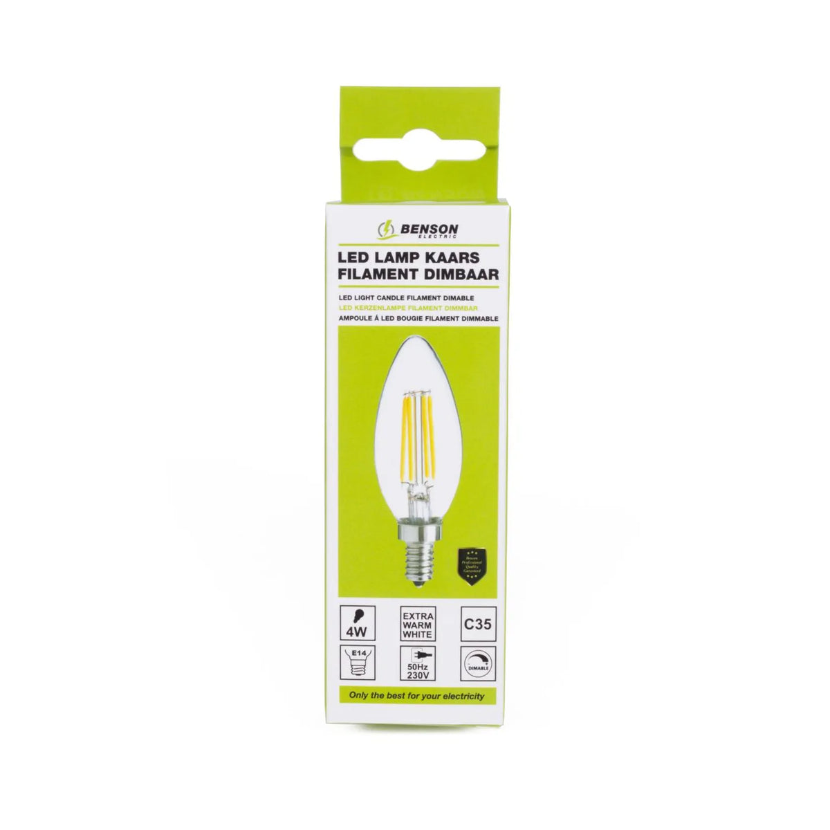 Benson Electric LED lamp kaars filament C35 4W E14 dimbaar