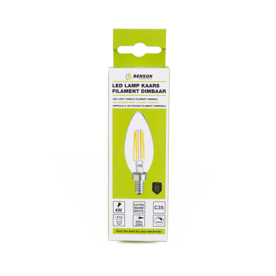 Benson Electric LED lamp kaars filament C35 4W E14 dimbaar