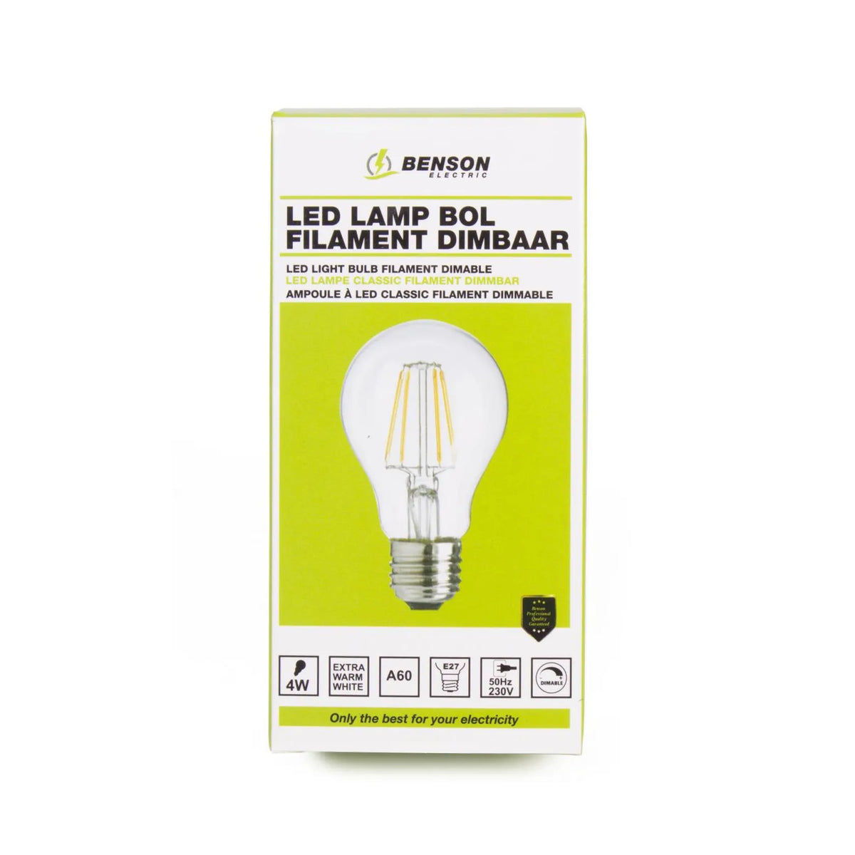 Benson Electric LED lamp bol filament A60 4W E27 dimbaar