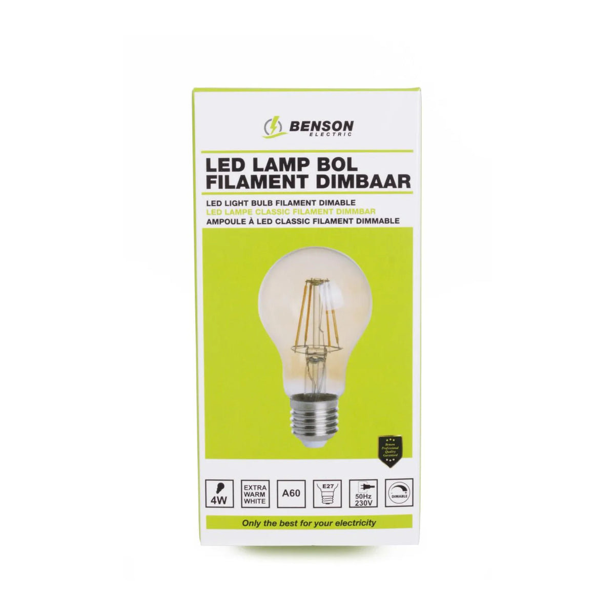 Benson Electric LED lamp bol filament A60 4W E27 amber dimbaar