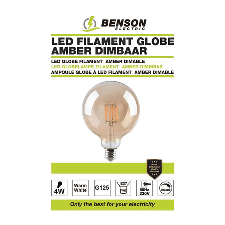 Benson Electric LED lamp globe filament G125 4W E27 amber dimbaar
