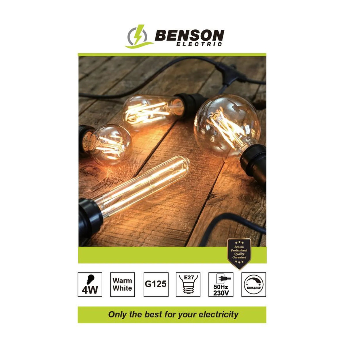 Benson Electric LED lamp globe filament G125 4W E27 amber dimbaar