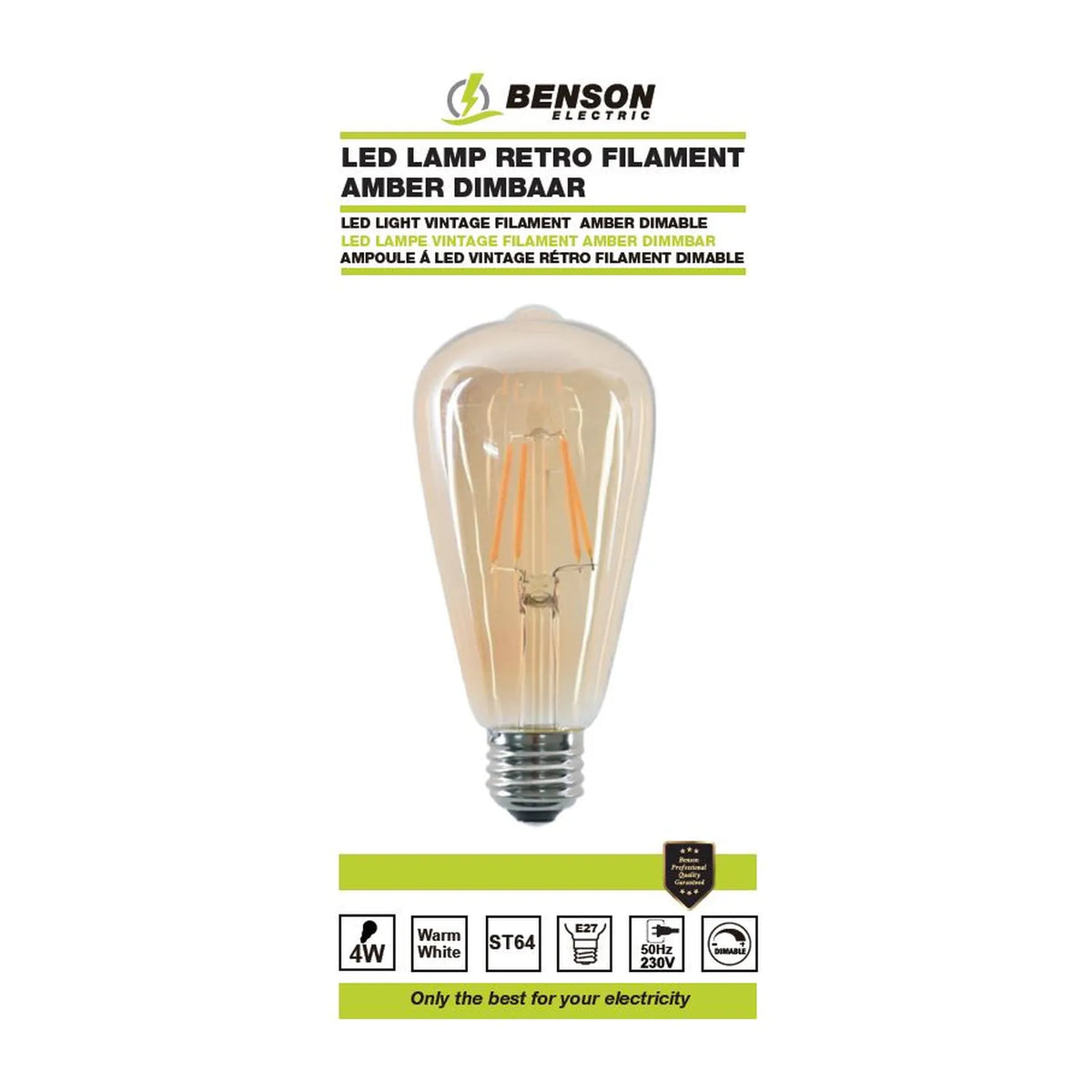 Benson Electric LED lamp retro filament st64 4W E27 amber dimbaar