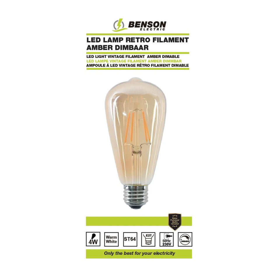 Benson Electric LED lamp retro filament st64 4W E27 amber dimbaar