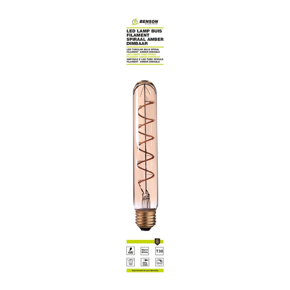 Benson Electric LED lamp buis fila spir t30 4W E27 amb 30 x 185 mm dimbaar