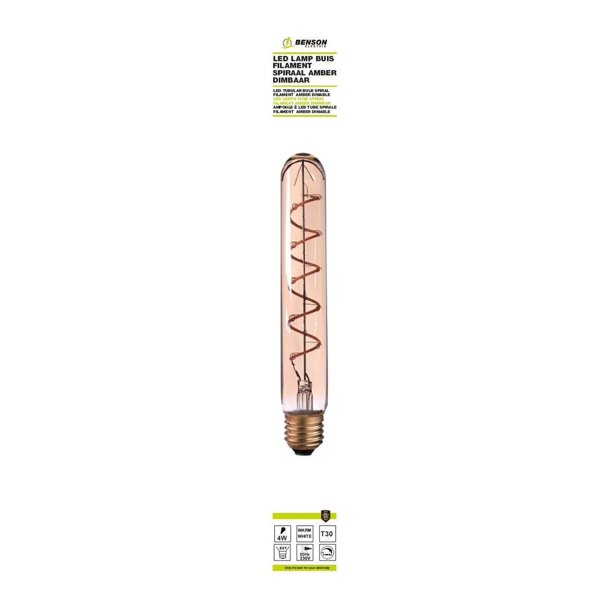 Benson Electric LED lamp buis fila spir t30 4W E27 amb 30 x 255 dimbaar