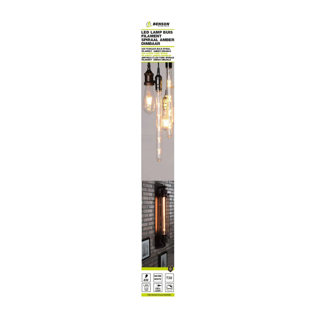 Benson Electric LED lamp buis fila spir t30 4W E27 amb 30 x 255 dimbaar