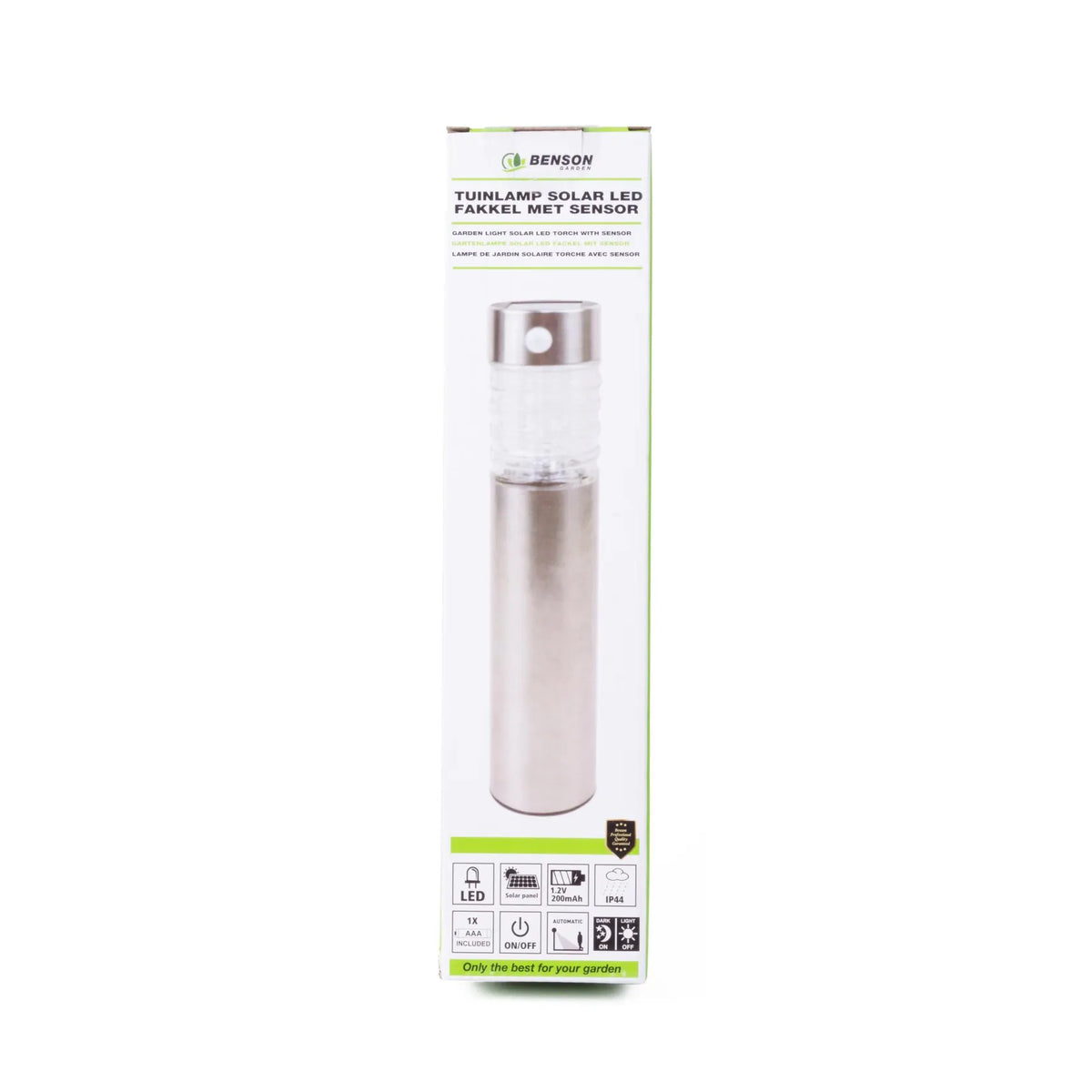 Benson Garden Tuinlamp solar LED fakkel 28 cm + sensor