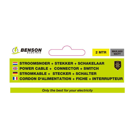 Benson Electric Stroomsnoer + stekker + schakelaar 2 m wit