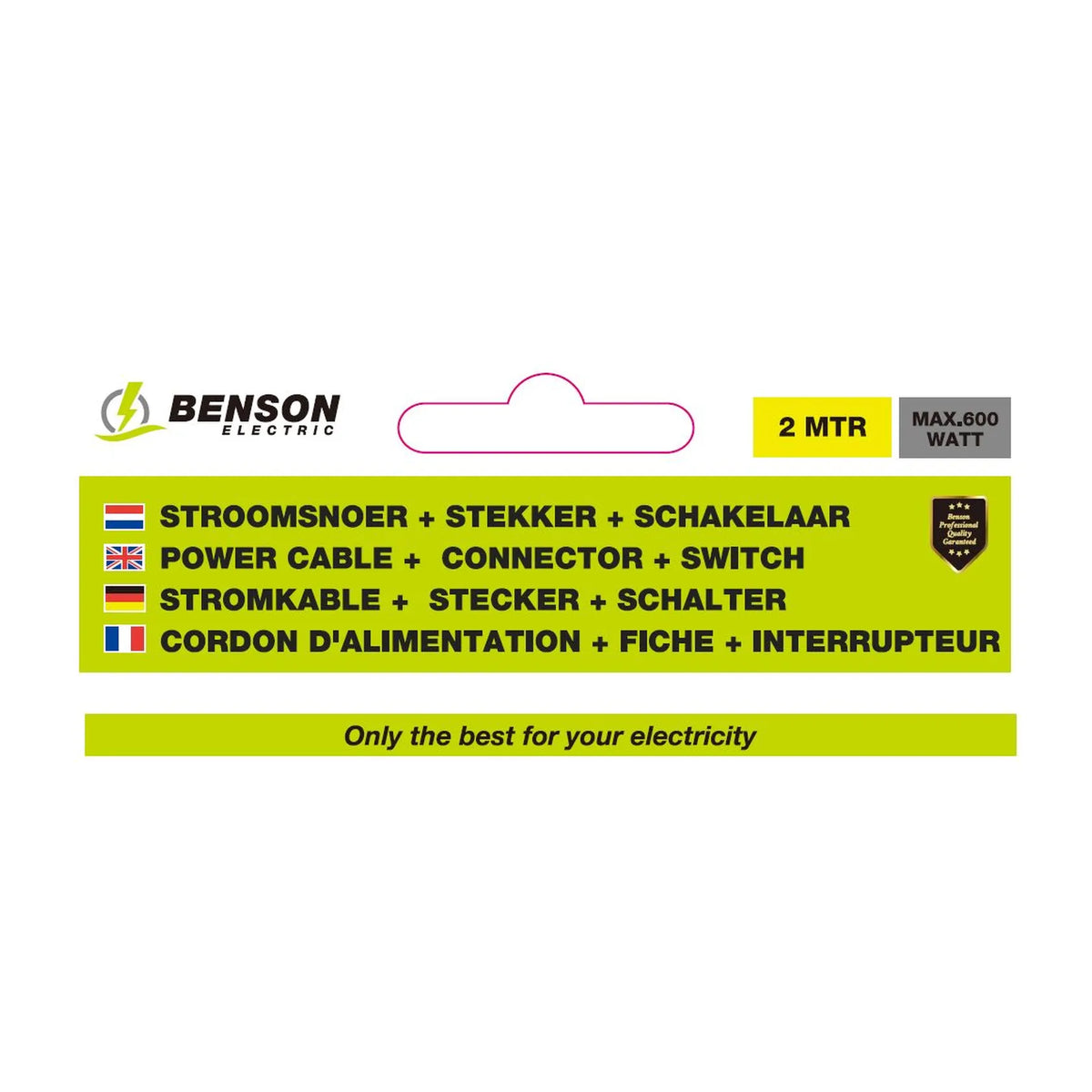 Benson Electric Stroomsnoer + stekker + schakelaar 2 m zwart