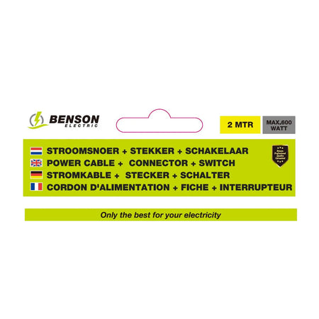 Benson Electric Stroomsnoer + stekker + schakelaar 2 m zwart