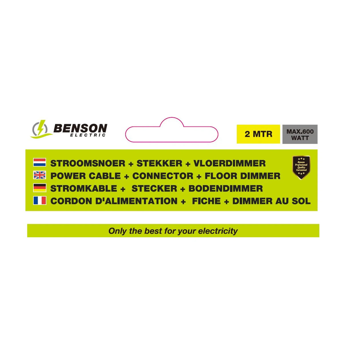 Benson Electric Stroomsnoer + stekker + vloerdimmer 2 m wit