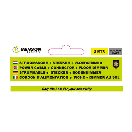 Benson Electric Stroomsnoer + stekker + vloerdimmer 2 m wit
