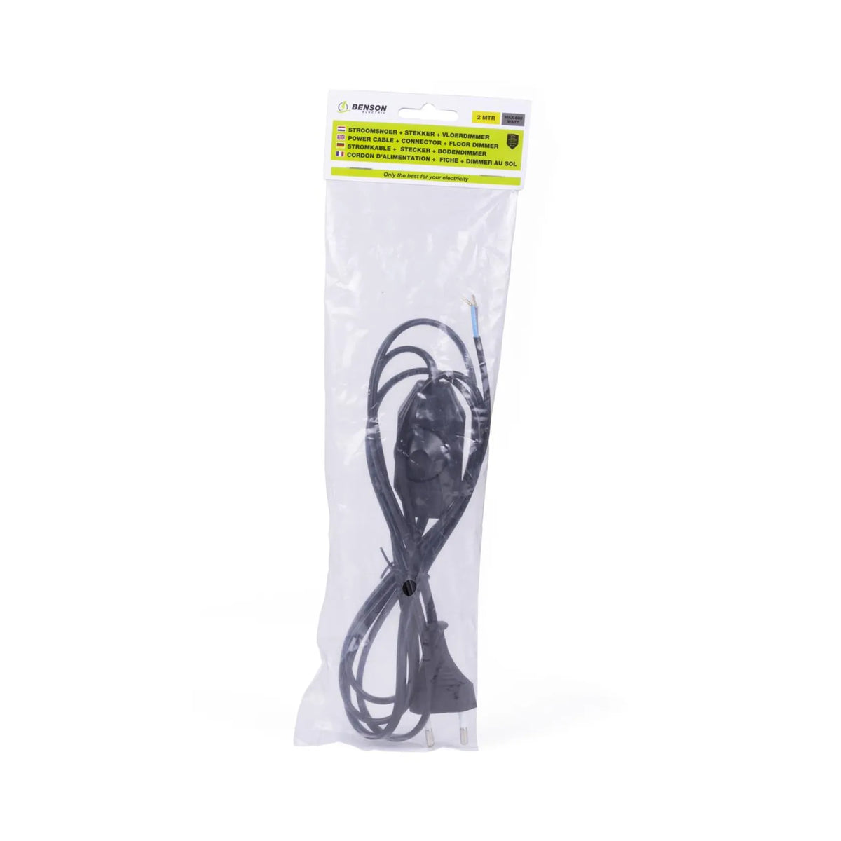 Benson Electric Stroomsnoer + stekker + vloerdimmer 2 mtr zwart