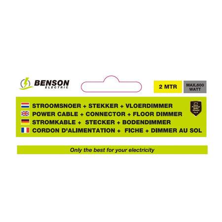 Benson Electric Stroomsnoer + stekker + vloerdimmer 2 mtr zwart