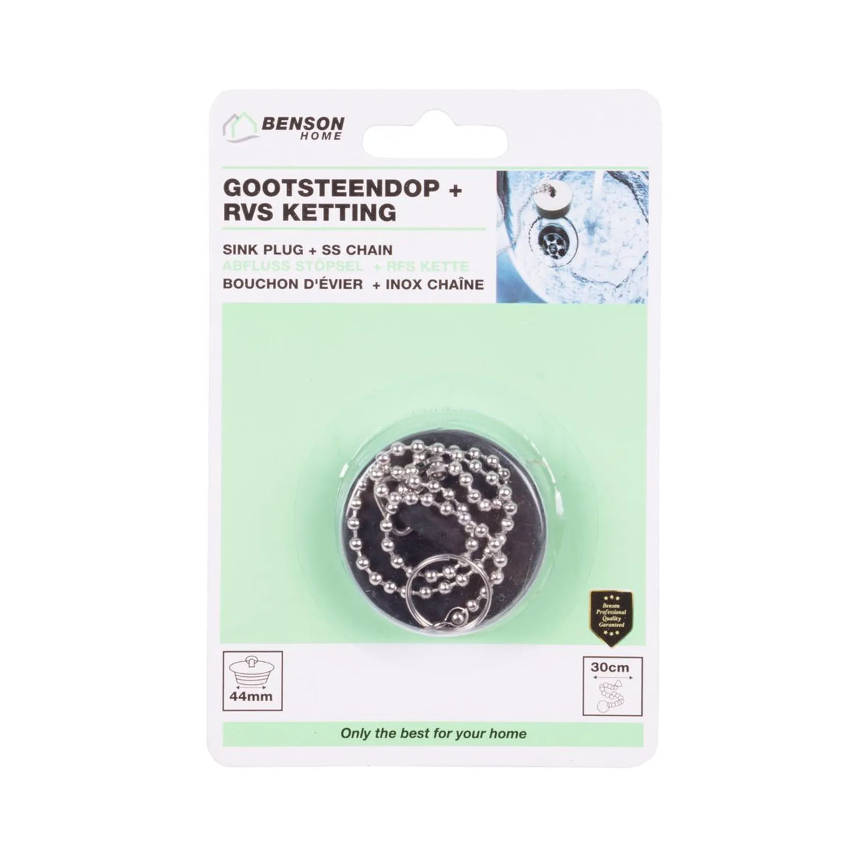 Benson Gootsteendop 44 mm + RVS ketting 30 cm