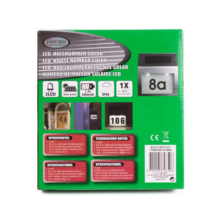 Höfftech LED huisnummmer solar RVS 1.2V 200 mAh IP44