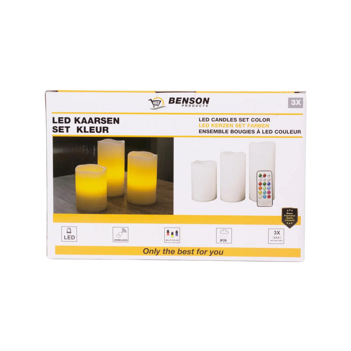 Benson LED kaarsen 3 dlg + afstandsbediening