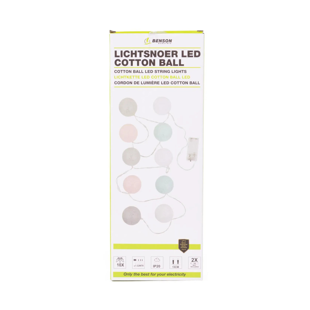 Benson Electric LED deco lichtsnoer cotton ball 10 dlg 1.52 mtr