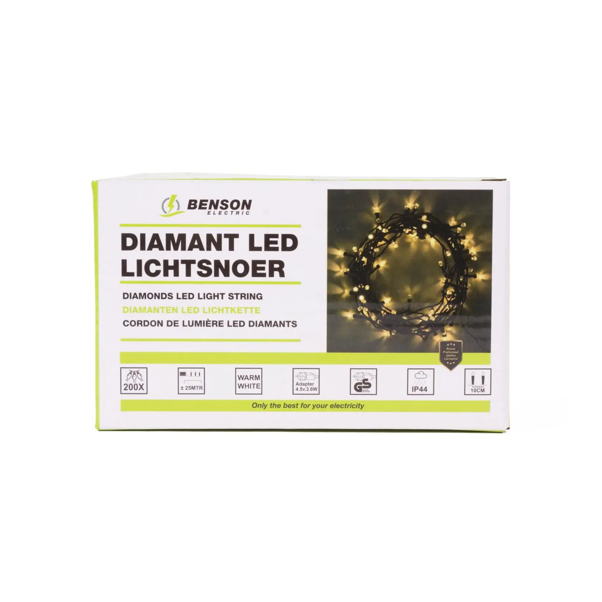 Benson Electric LED diamant lichtsnoer wit 200 LED 25 mtr IP44