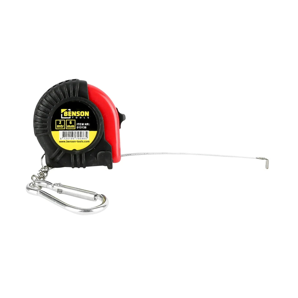 Benson Tools Rolbandmaat rubber met karabijnhaak 2 mtr x 6 mm