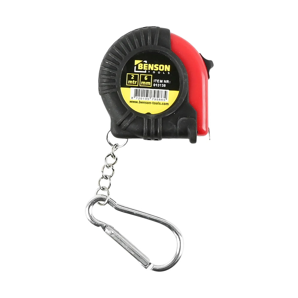 Benson Tools Rolbandmaat rubber met karabijnhaak 2 mtr x 6 mm