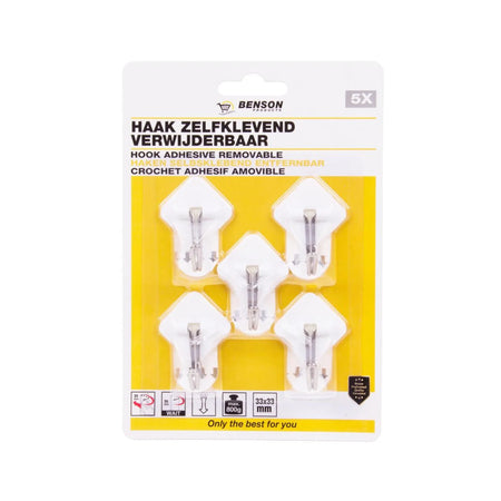 Benson Haak zelfklevend verwijderbaar 5 dlg 3.3 x 3.3 cm