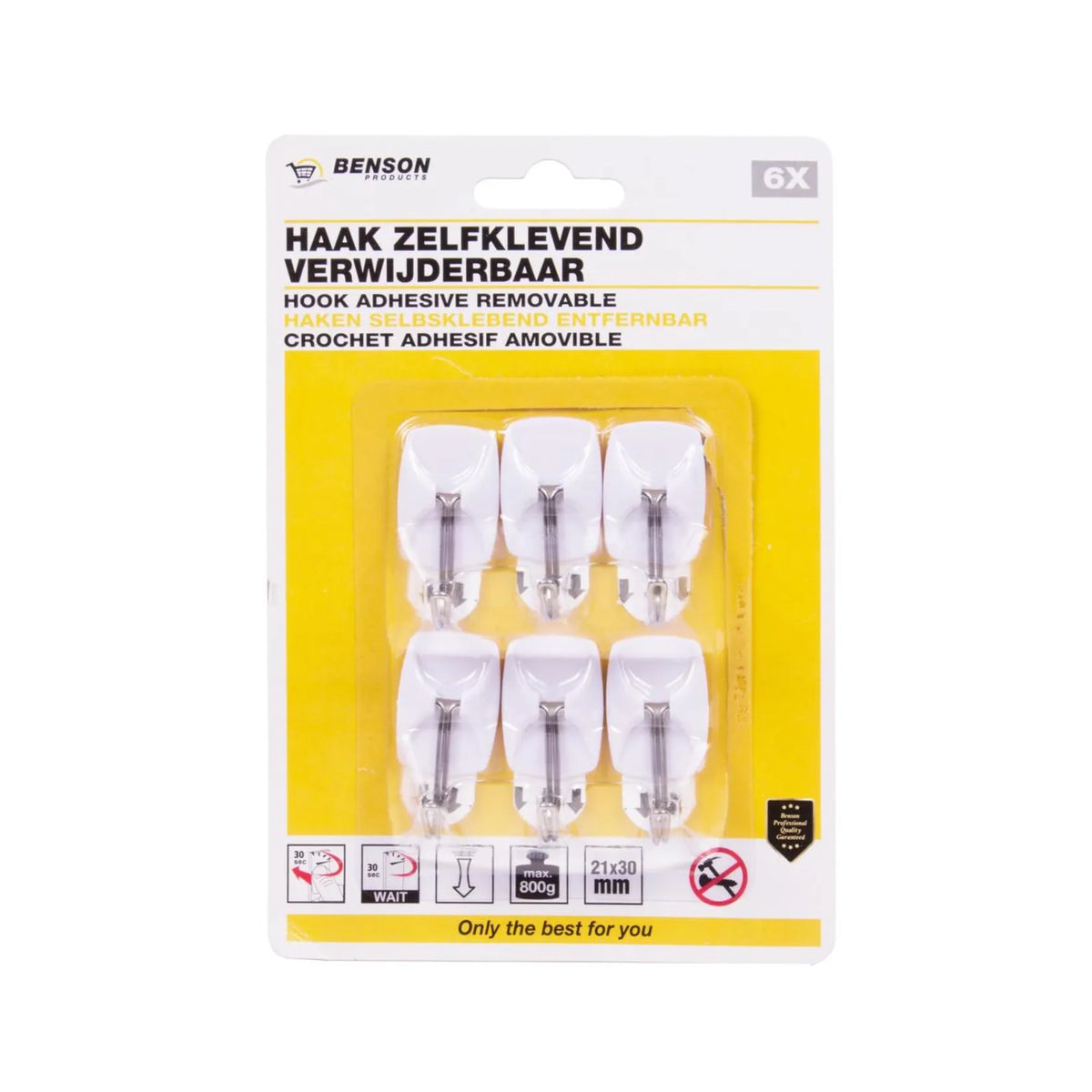 Benson Products Haak zelfklevend verwijderbaar 6 dlg 2.1 x 3 cm