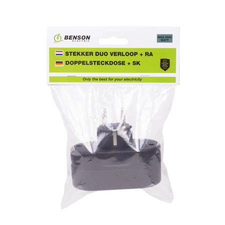 Benson Electric Stekker duo verloop + RA (horizontaal) zwart